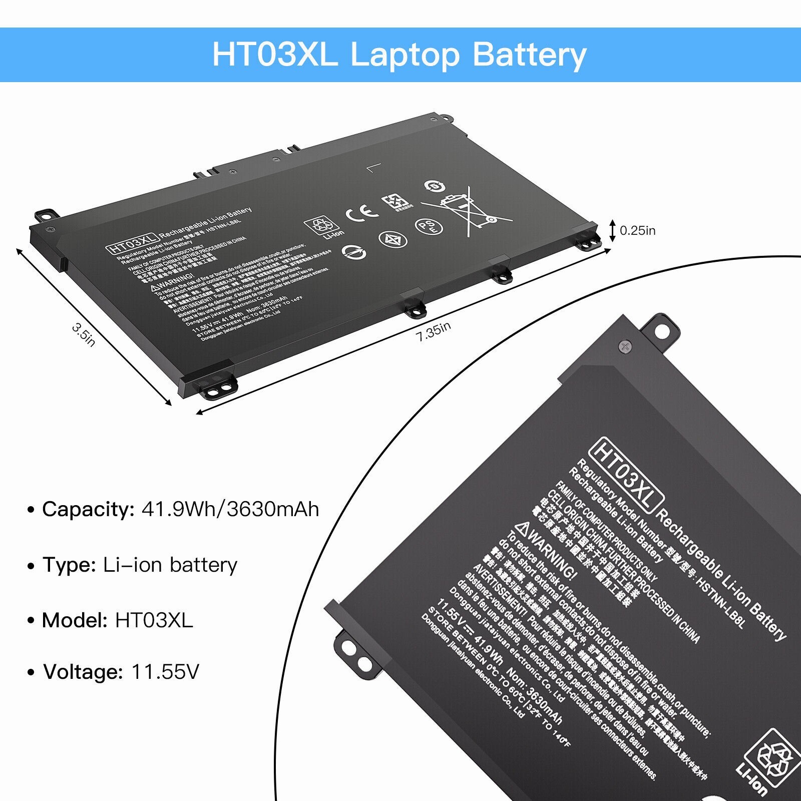 HT03XL Battery for HP Pavilion L11421-2C2 L11119-855 14-CE 14-CF 15-CS 15-DA New