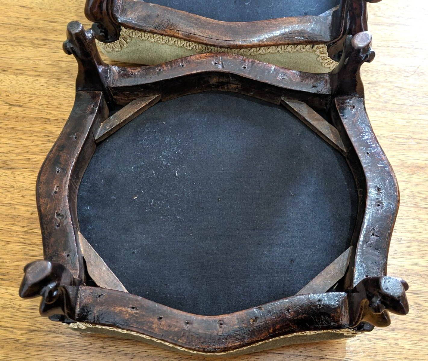 Pair of 19th Century Walnut Wood Cabriole Leg Green Footstools Victorian Antique