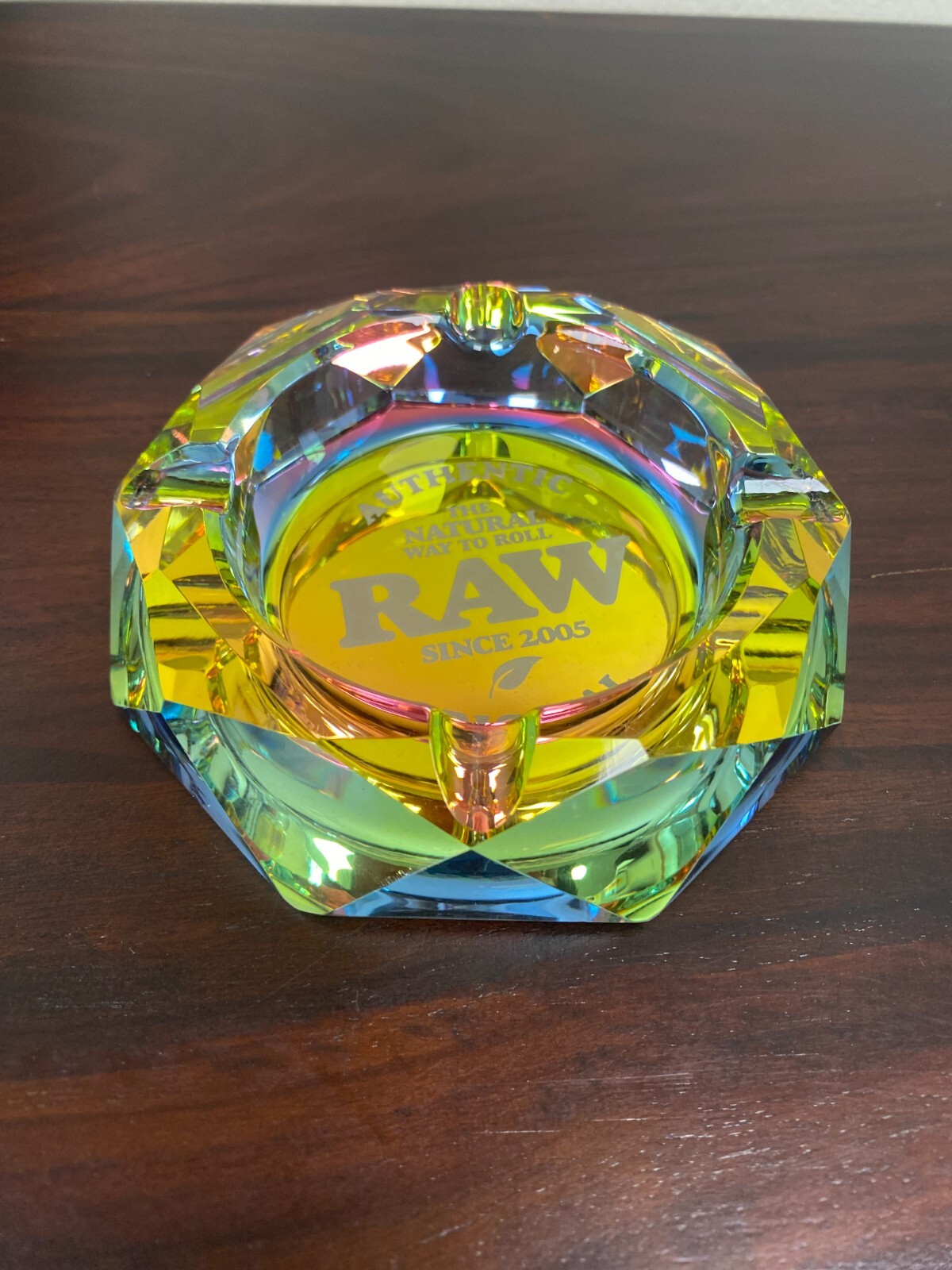 RAW Ashtray Crystal RAINBOW GLASS Round Beveled Ash Tray New in Box