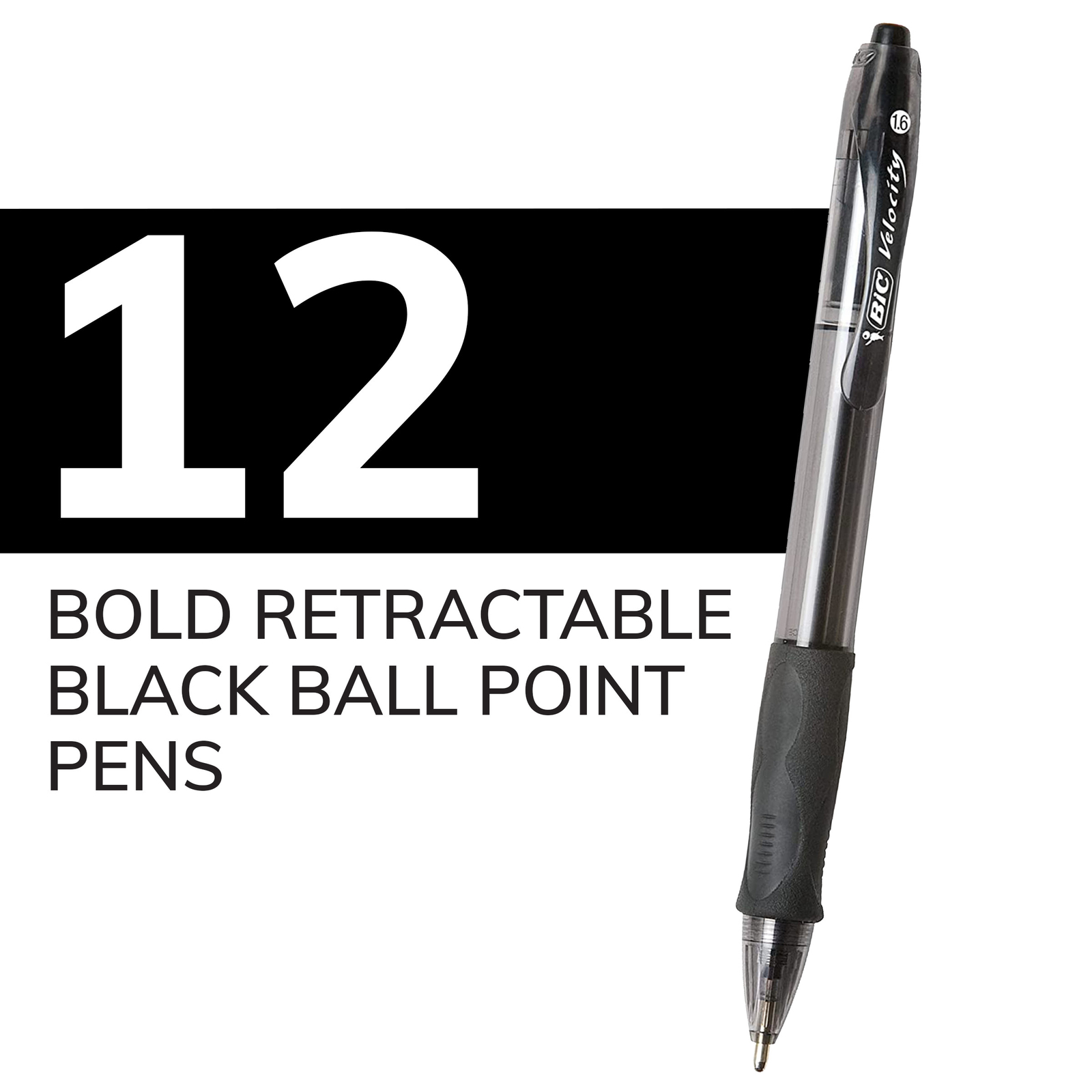 BIC Glide Bold Retractable Ball Pen, Black, 1.6mm Bold Point, 12 Pack