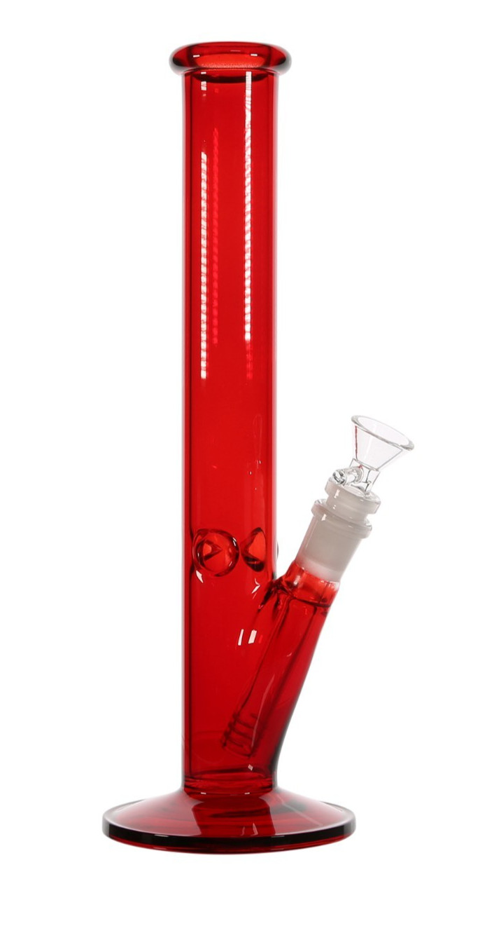 12” Neon Red Straight Tube Glass Water Pipe Hand Painted + 14mm Bowl Downstem