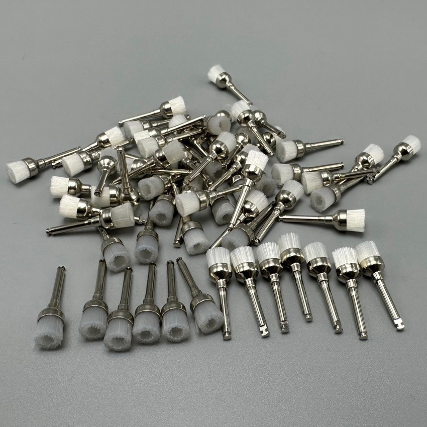 100Pcs/Pack Dental White Nylon Bowl Polishing Polisher Prophy Brushes Flat