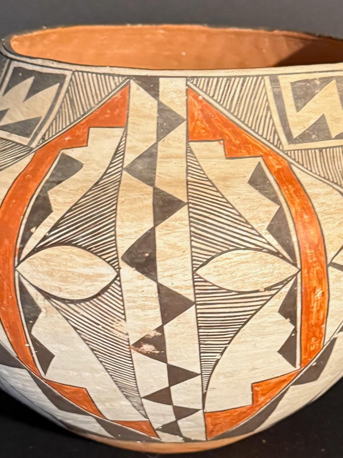 LARGE ACOMA POLYCHROME POTTERY OLLA,BEAUTIFUL PAINT DECORATION,C1900, EXCELLENT!