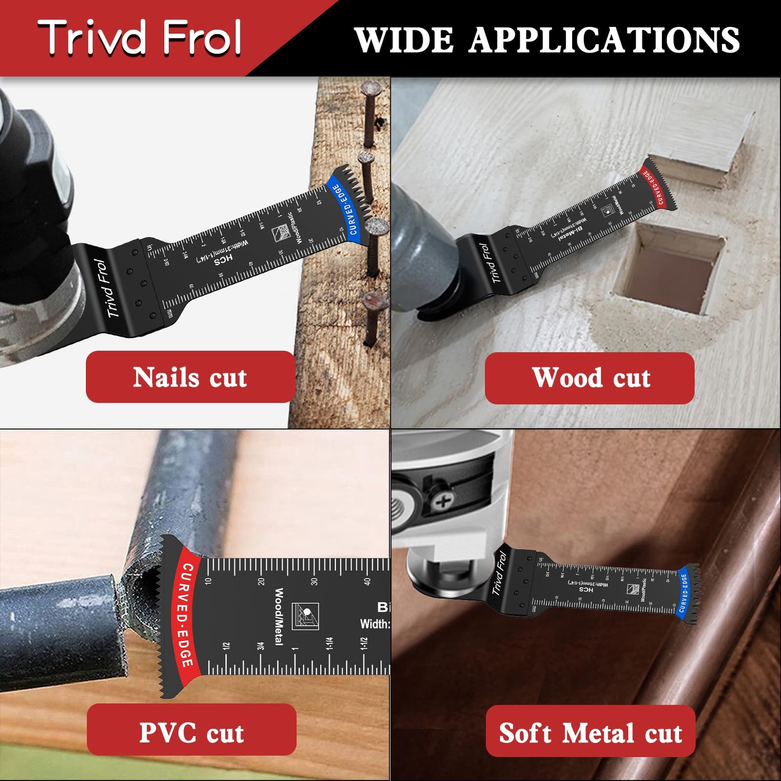 10 PCS Extra Long Oscillating Saw Blades, Curved Edge Bi-Metal and Black