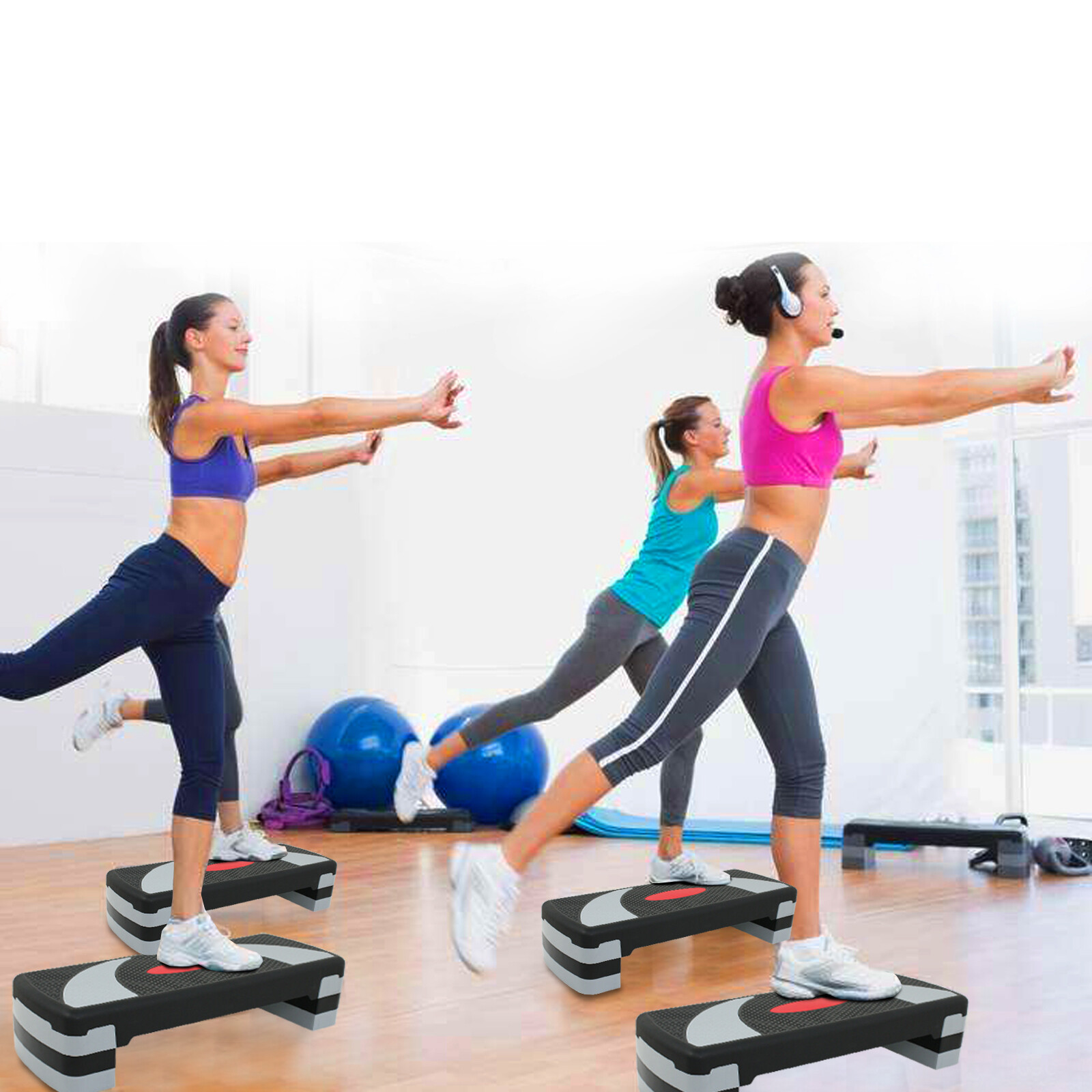 31" Aerobic Step Platform Exercise Stepper Workout Step Adjust 4"-6"-8" w/Risers