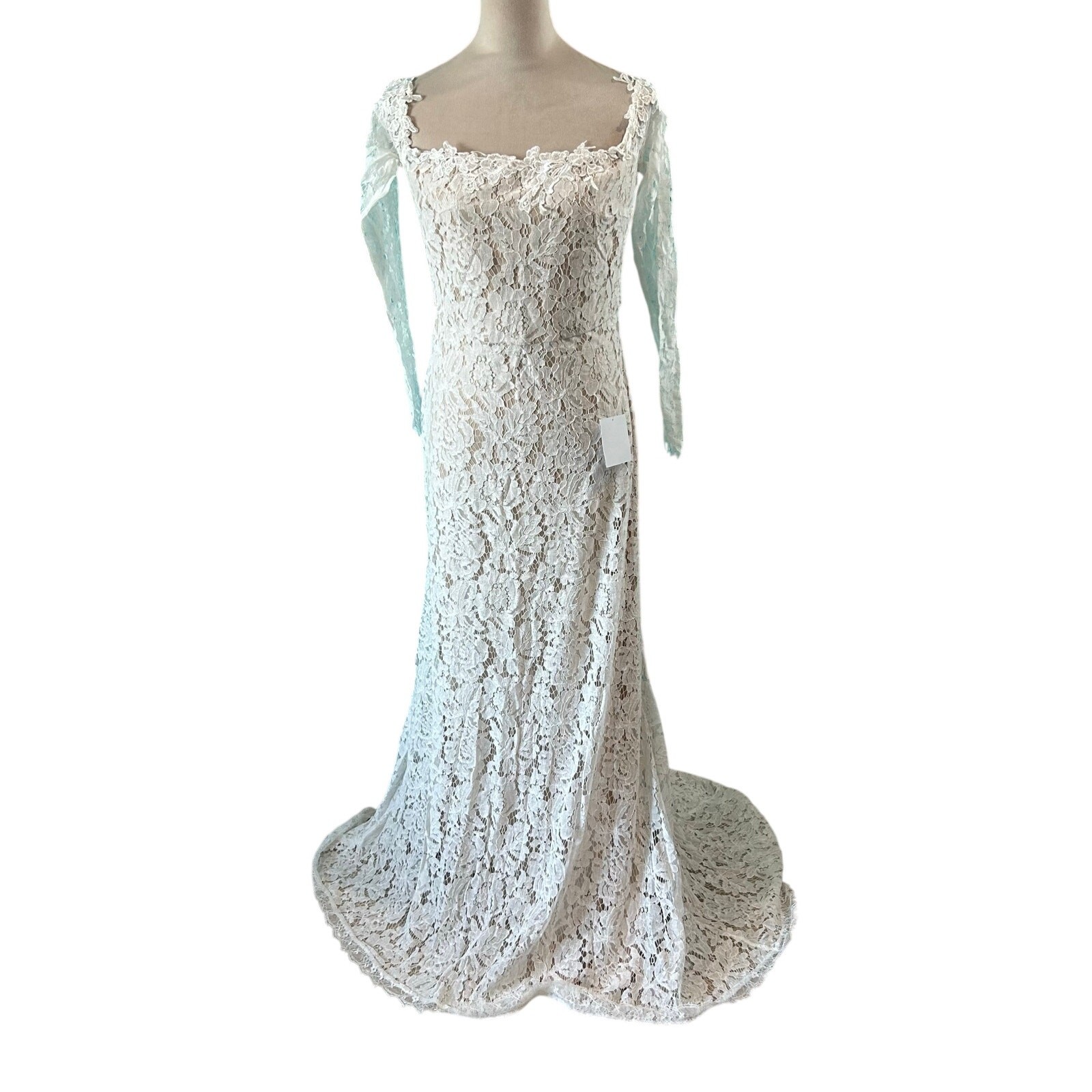 NWT Lulus Romance Dreamer White Lace Off-the-Shoulder Maxi Dress Bridal Bride L