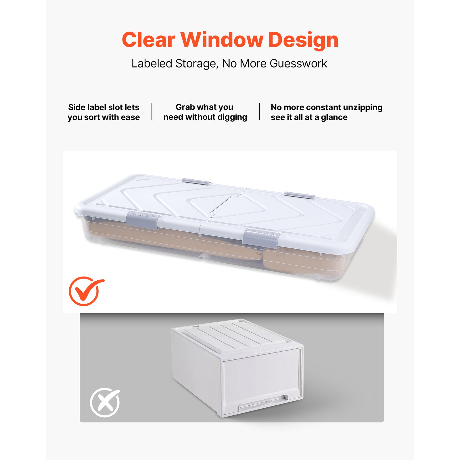 Uimoso Rolling Under-Bed Storage Containers 31.7x15.6x6.9 Inches, Set of 4