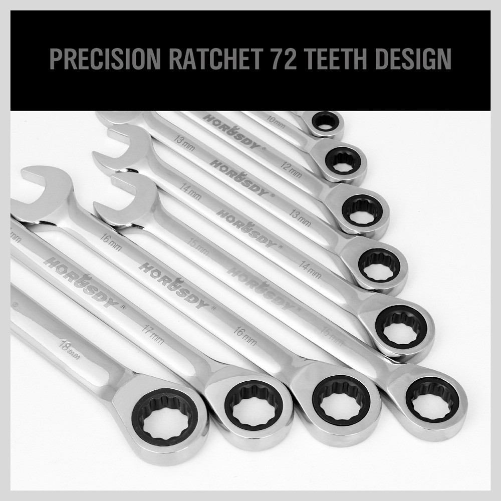 20pc Flat Ratcheting Wrench Combination Spanner Tool Set SAE & Metric With Case