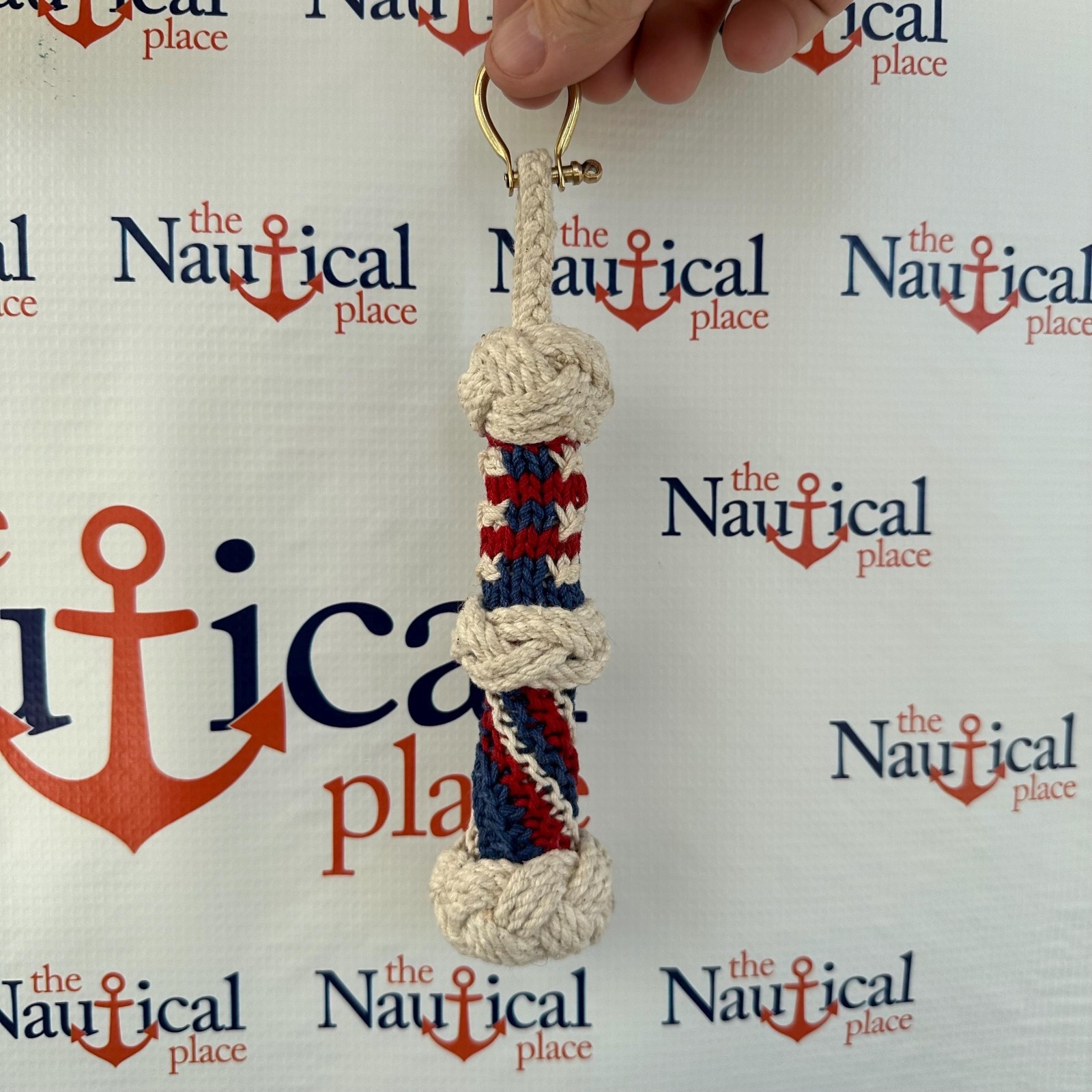 Americana Rope Bell Pull w/ Monkey Fist Knot Ball & Brass Shackle, Patriotic