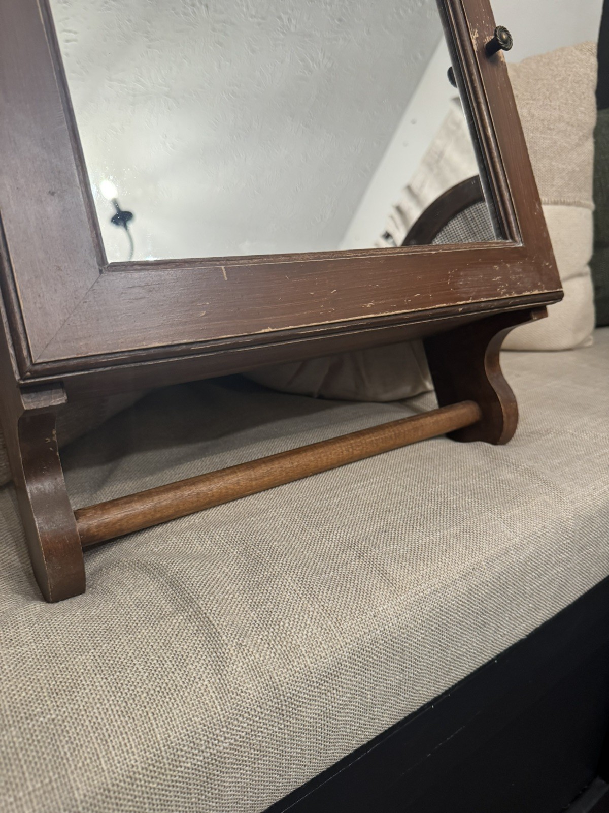 RARE Antique 1900s Hand Made Medicine Cabinet Mirror and towel bar