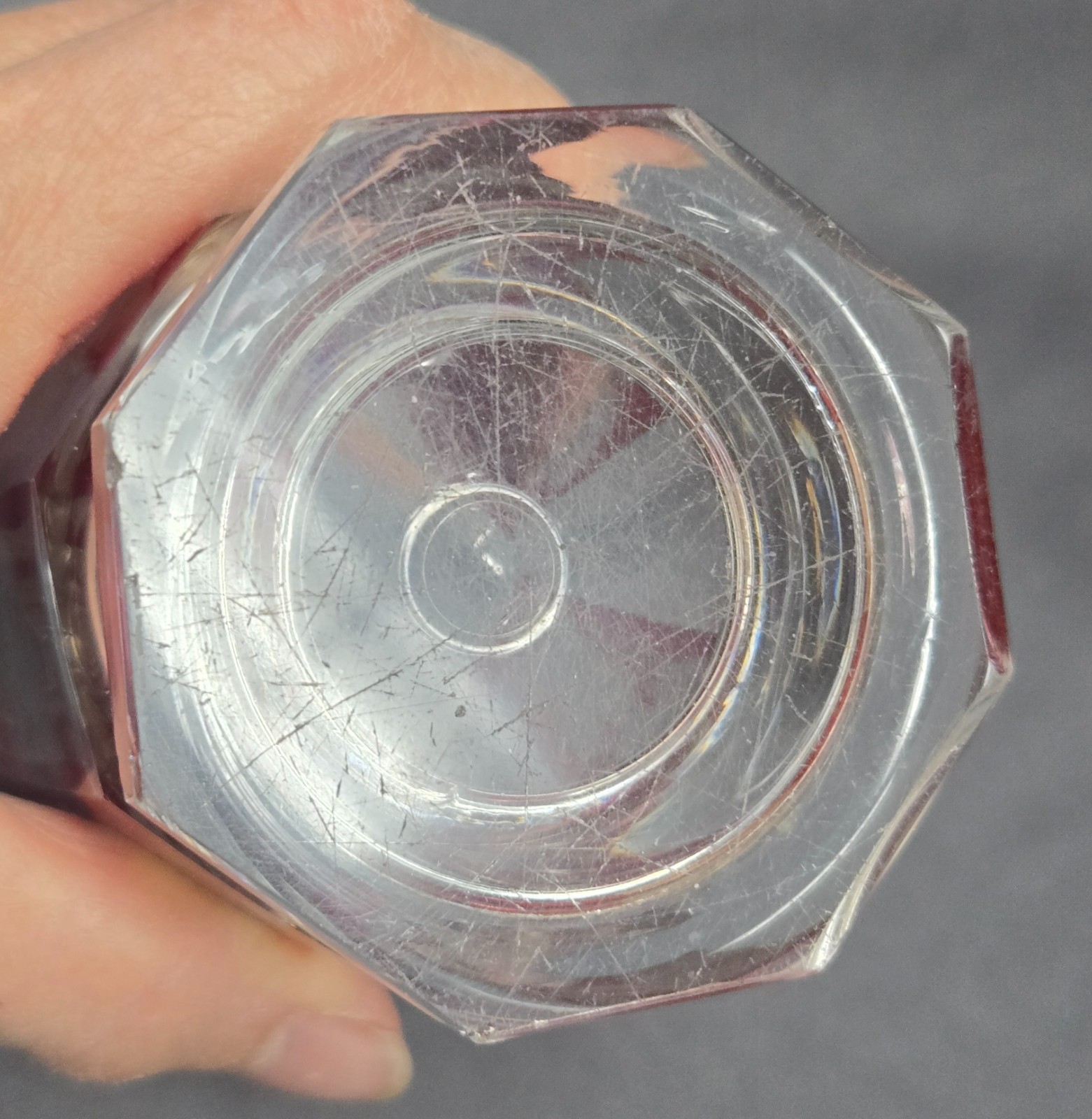 Bohemian Red Flashed Floral Etched Ale Glass