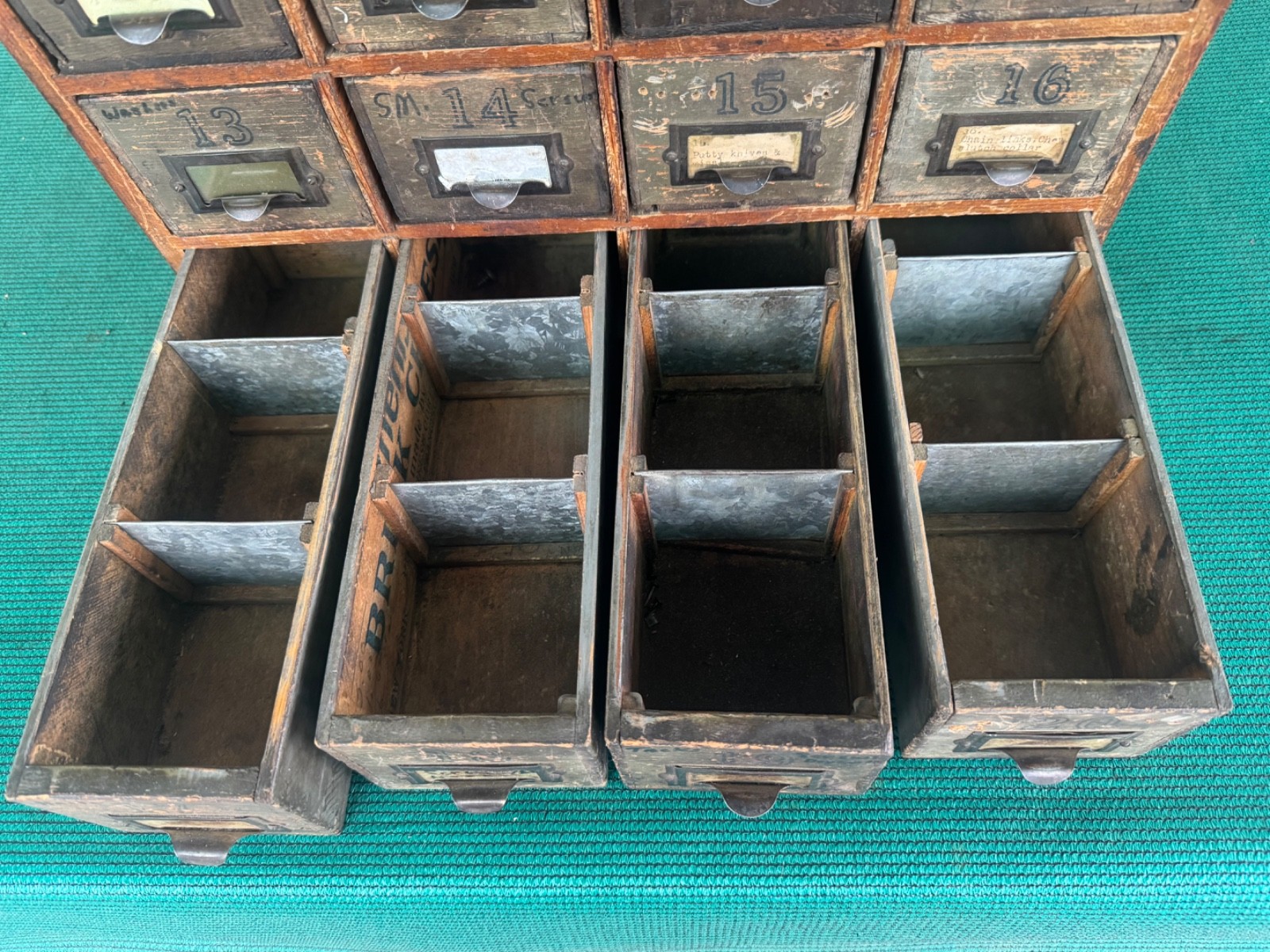 Antique Apothecary Wood Cabinet Bin Nuts, Bolts, Screws 20 Drawers 17"x12"x17"