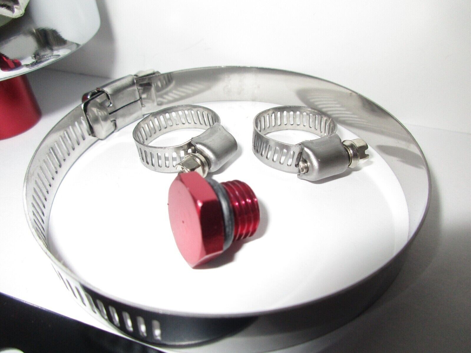 CHROMED ALUMINUM POWER STEERING OVERFLOW REMOTE RESERVOIR 12 oz. UNIVERSAL #9968