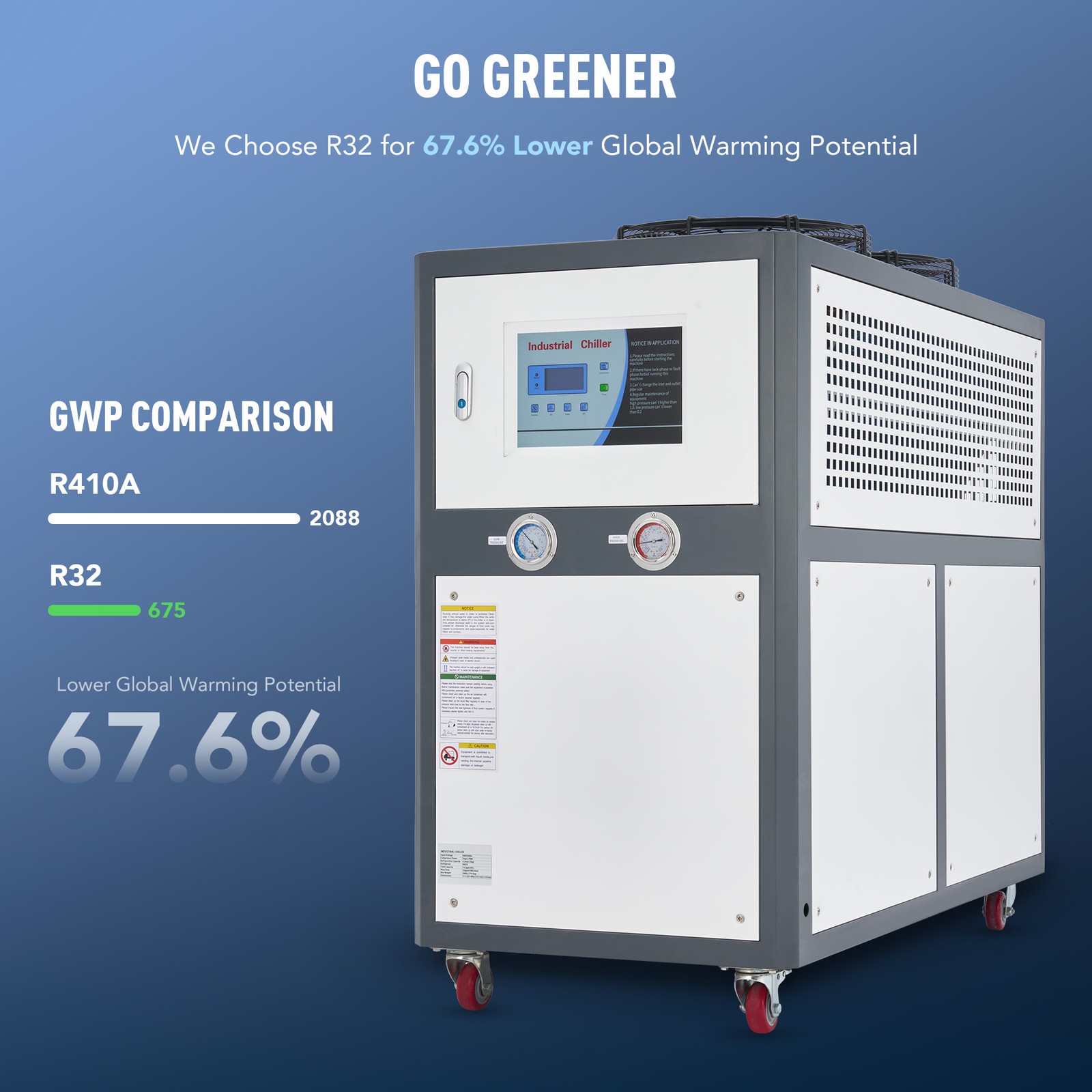 CREWORKS 5 Ton R32 Industrial Air-Cooled Chiller with 15.8 Gal Tank Capacity