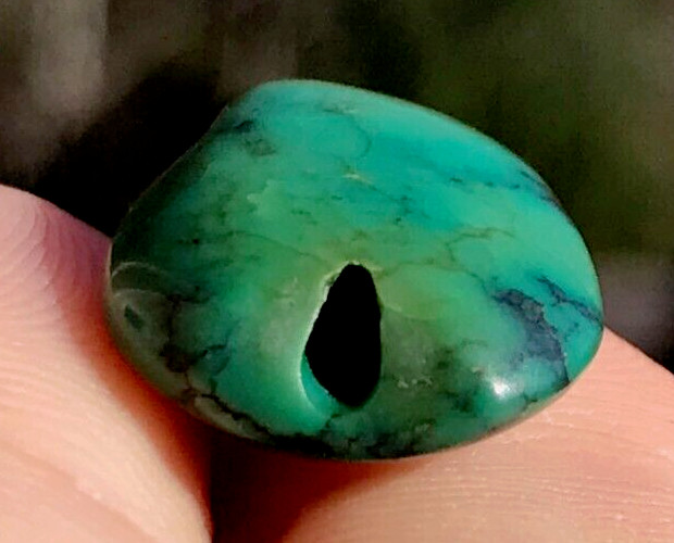 RARE ANTIQUE VERY OLD TIBETAN TURQUOISE BEAD - BEAUTIFUL WORN PATINA!