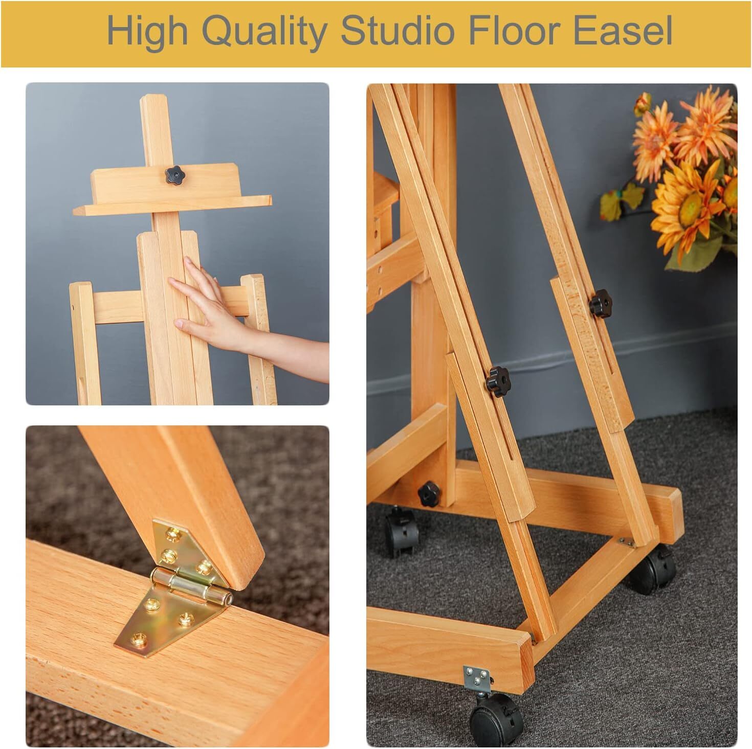 87 Inch Wood Studio Artist Easel Beech Wood Painting Art Easel Standing H-Frame