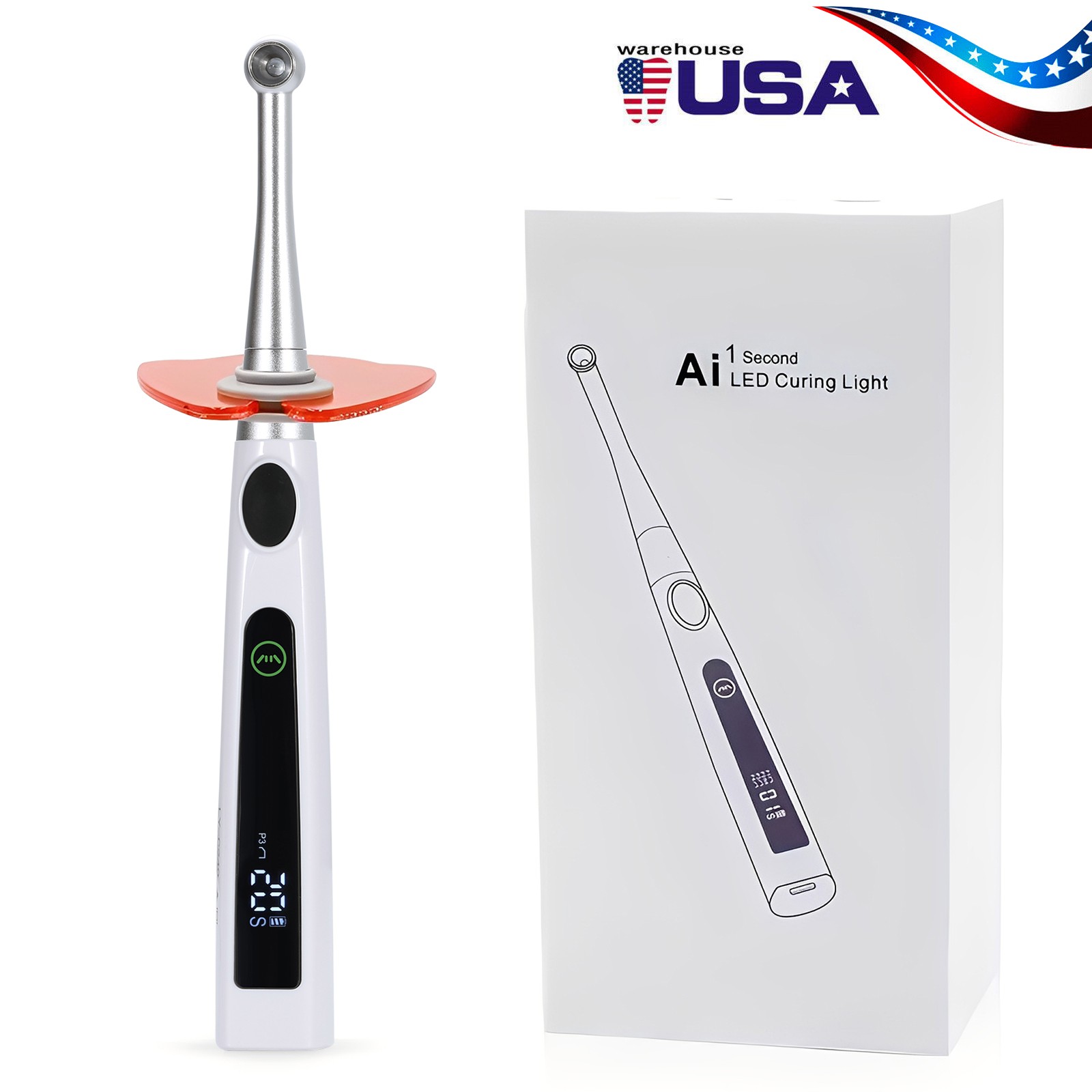 Dental Wireless LED Curing Light 1 Second Cure Lamp Metal Head AI