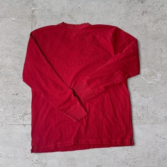 Mens vintage Red graphic faded thermal waffle knit grunge Y2K Henley LongsleeVe