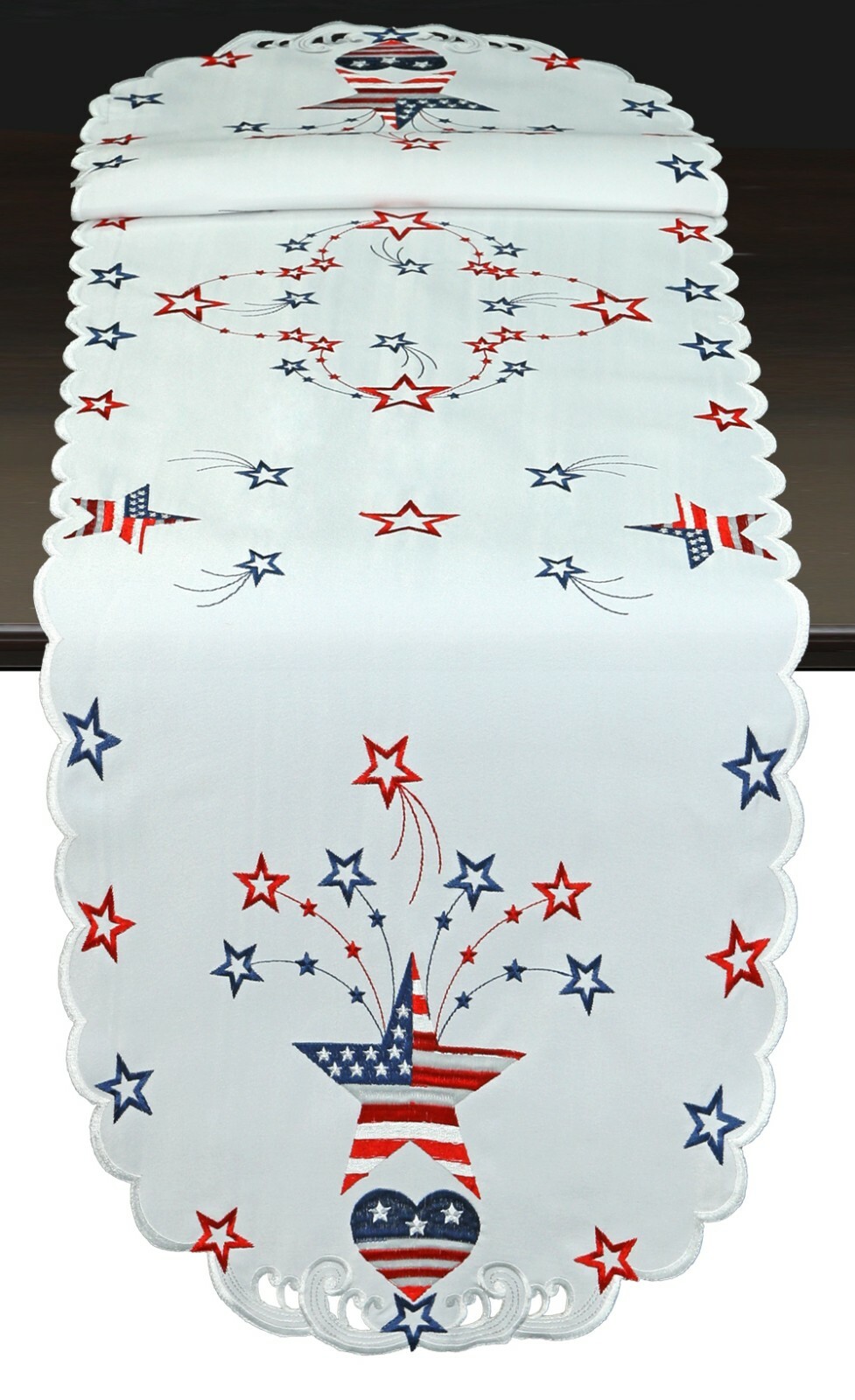 Creative Linens July 4th Patriotic Independence Day Table Runner Stars Hearts