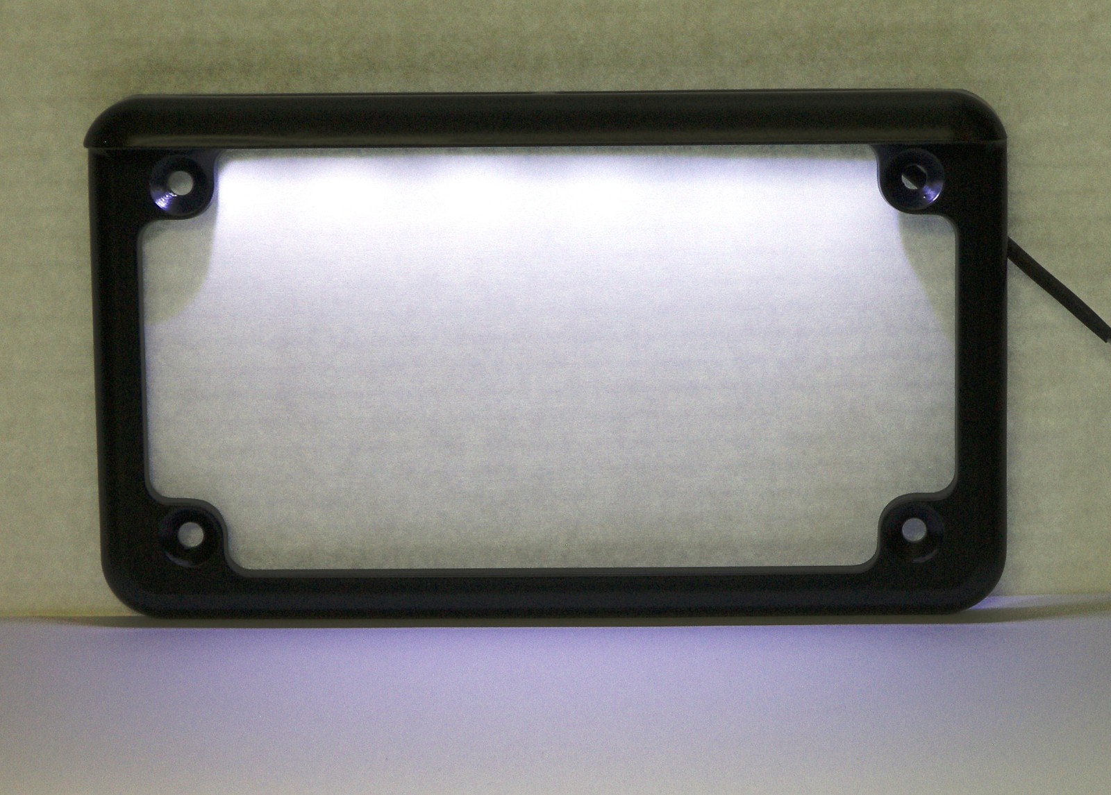 Horizontal Mount LED Motorcycle License Plate Frame in Black Powder Coat Finish