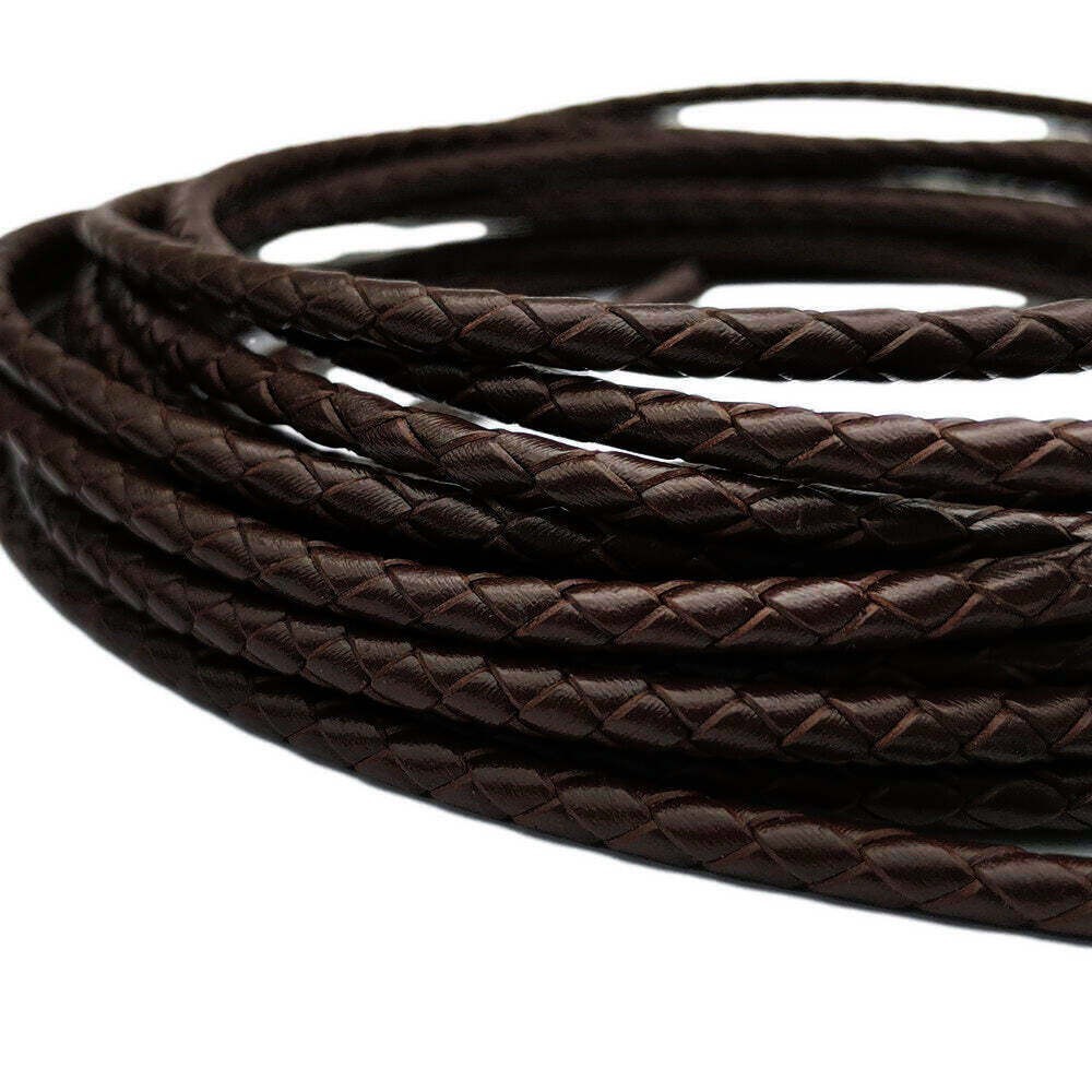 Genuine Leather Braided Bolo Cord (1 Yard)  (Dark Brown, 2mm)