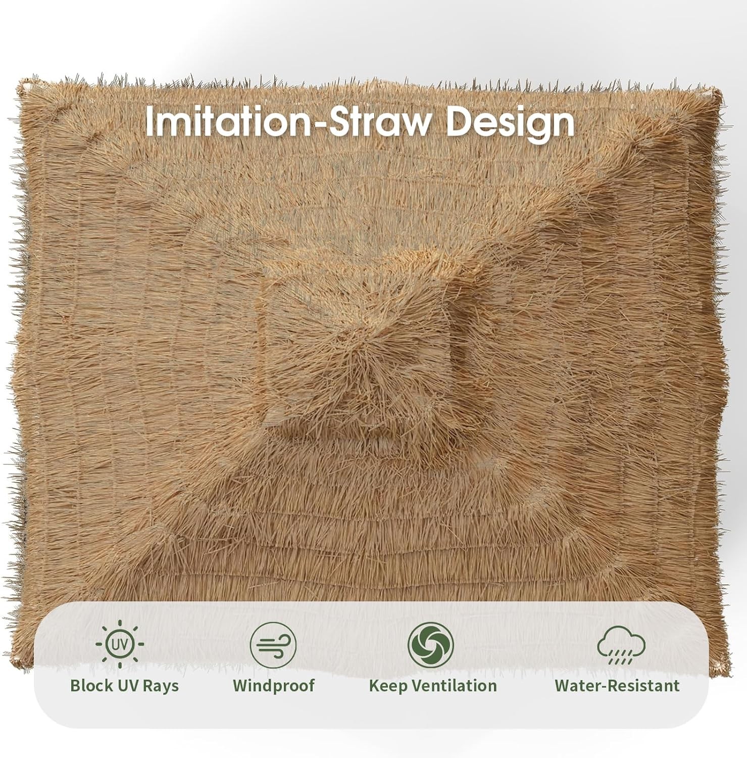 Double Thatched Roof Canopy,Outdoor Aluminum Frame Gazebo with Curtains Netting