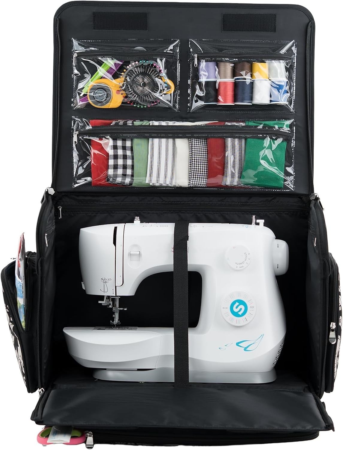Everything Mary Sewing Machine Case Rolling 4 Wheel Storage Bag Black