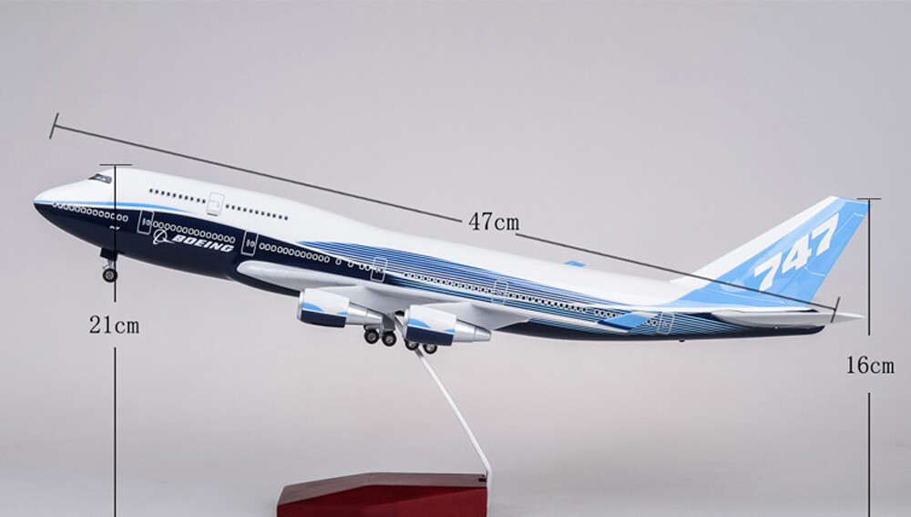 Airplane Aircraft 1/150 B747 Boeing 747-400 Plane Model Replica Resin LED Lights
