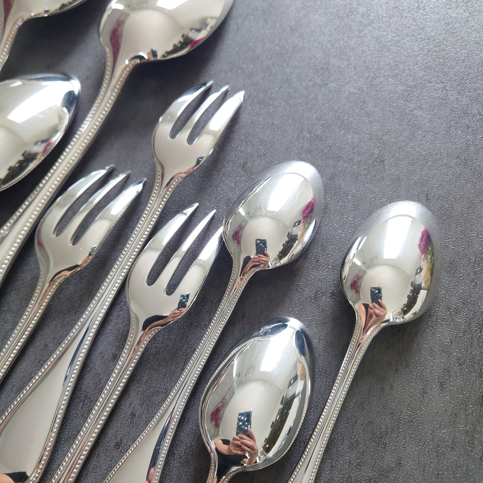 Christofle Perles 15pcs Silverplate Flatware Knife Fork Spoon Excellent