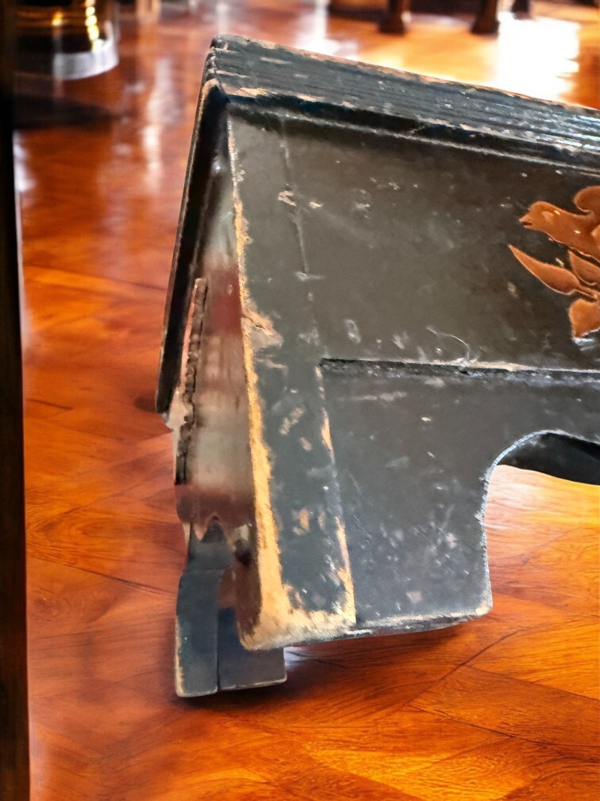 Vintage Floral Tapestry Footstool Wood Base Ottoman Inlaid bird eagle