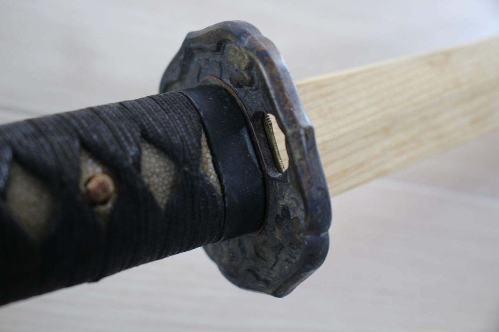 WWII Japanese Army Type 98 Gunto Mounts Koshirae w/ Wooden Blade I38