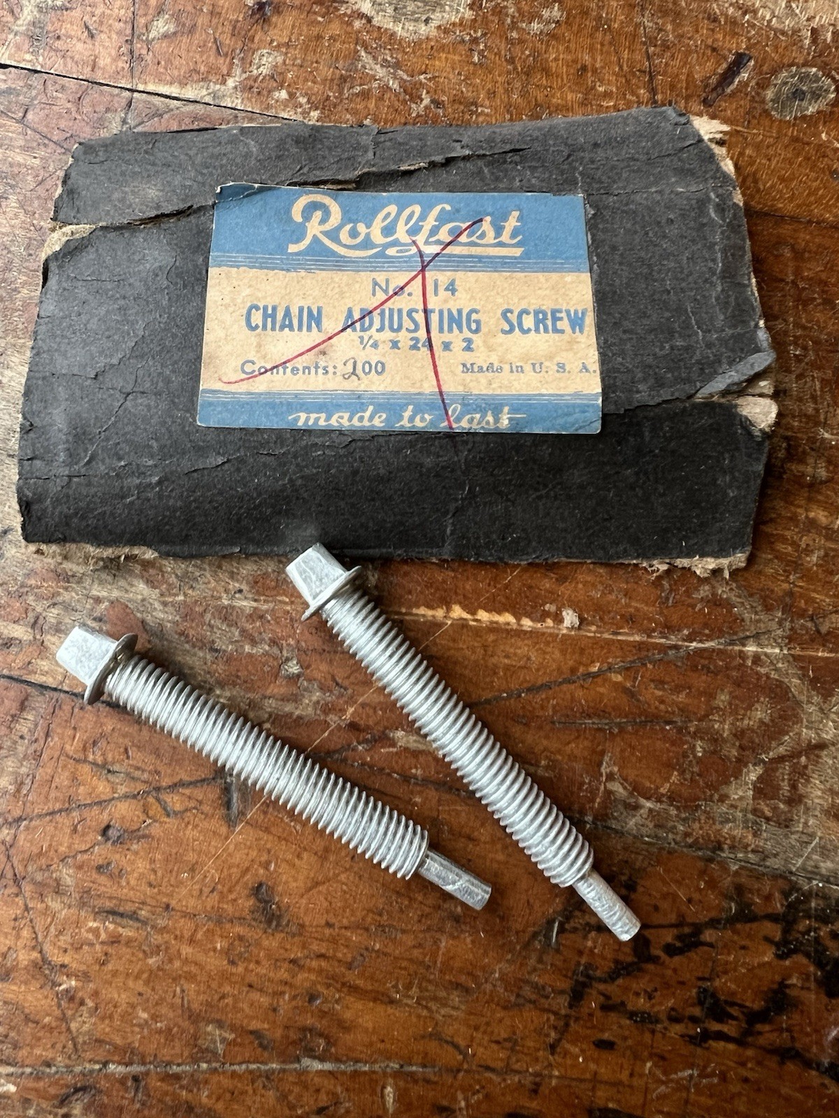 NOS Pair vintage Prewar Balloon Chain Adjuster Screws 1/4 x 24 Schwinn Shelby
