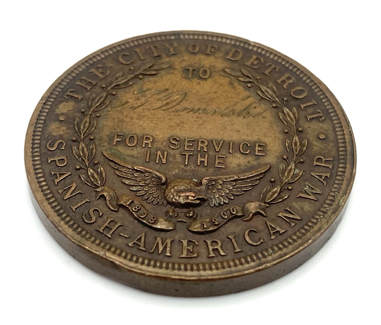 1701 - 1901 City of Detroit Spanish-American War Veteran’s Medal 38 mm
