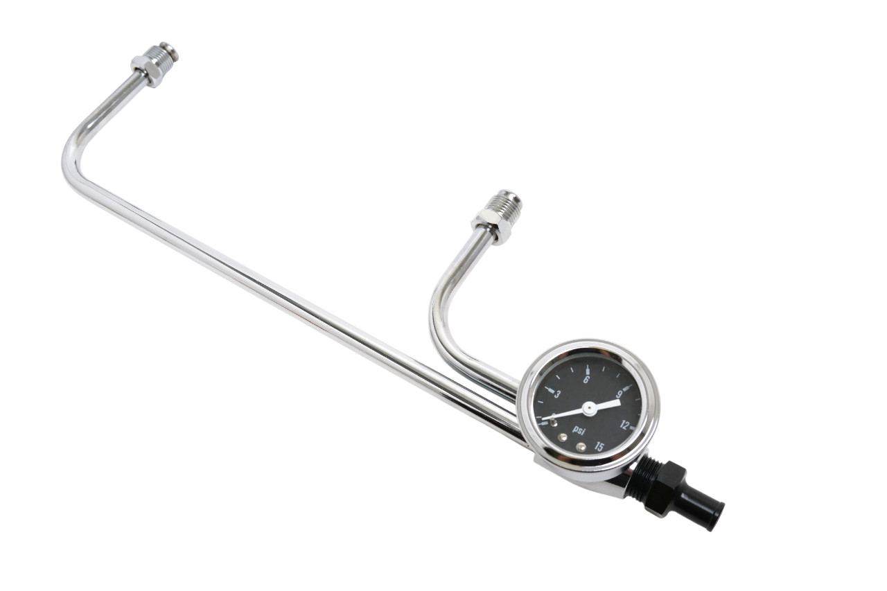 Holley Fuel Line Gauge Carburetor 4150 Carb Dual Feed Double Pumper Chrome Black