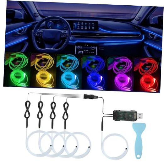 USB Interior Car Lights Strip, 5 in 1 RGB Car 5 Pcs Interior Car Lights