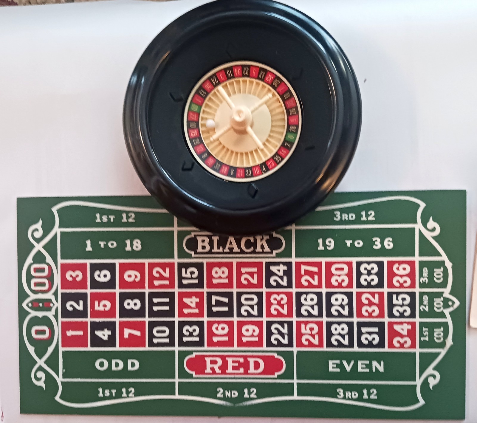 Vintage Roulette For Fun Made in Japan Game Drueke Wheel Ball Chips Money