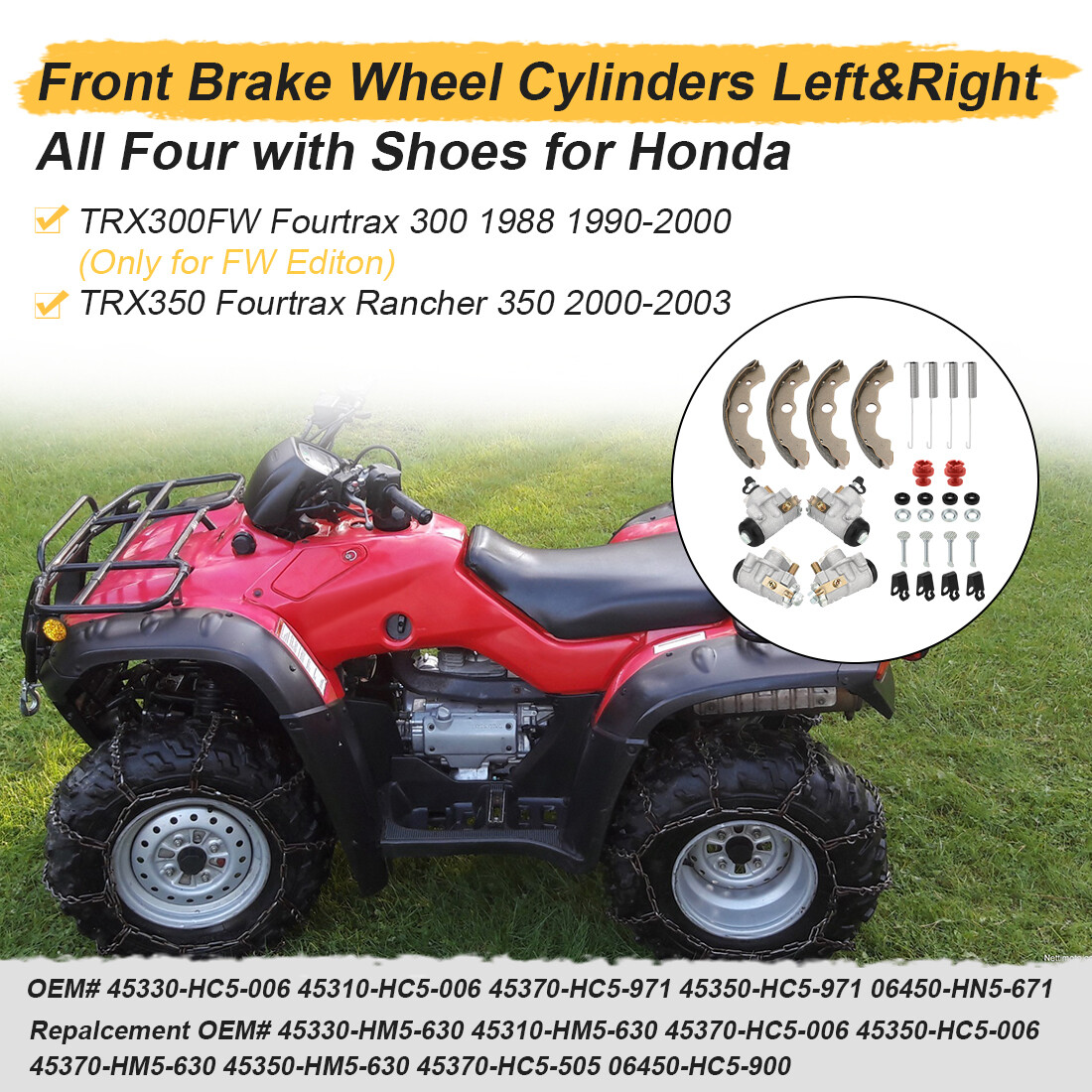 Front Brake Wheel Cylinders w/Shoes Kit for Honda TRX350FE/FM/TE Rancher 2000-03