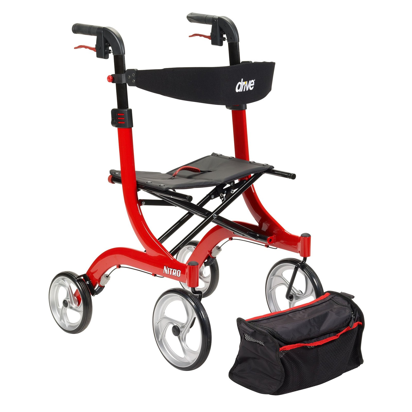 drive Nitro Euro Style Rollator Walker 300 lbs. Aluminum Red RTL10266