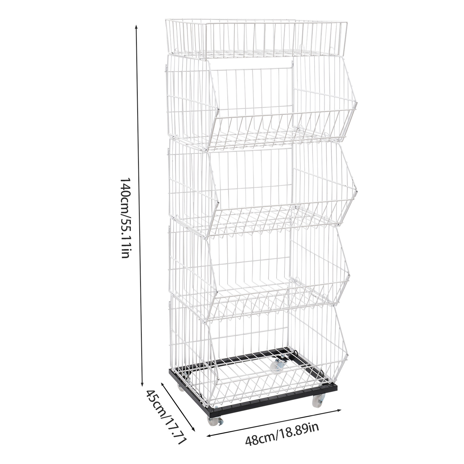 5-Tier Wire Grid Retail Display Rack with Wheels - Sturdy & Stylish Storage