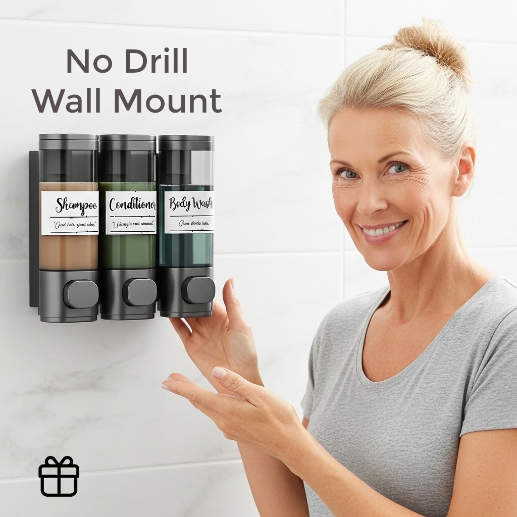 uMadeUs 3 Chamber Shower Dispenser - No Drill - Wall Mount - Easy Installation