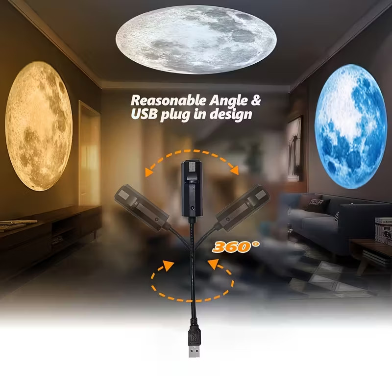 USB Moon Earth Projector Light Ceiling Night Lamp Home Atmosphere Decor Hot USA