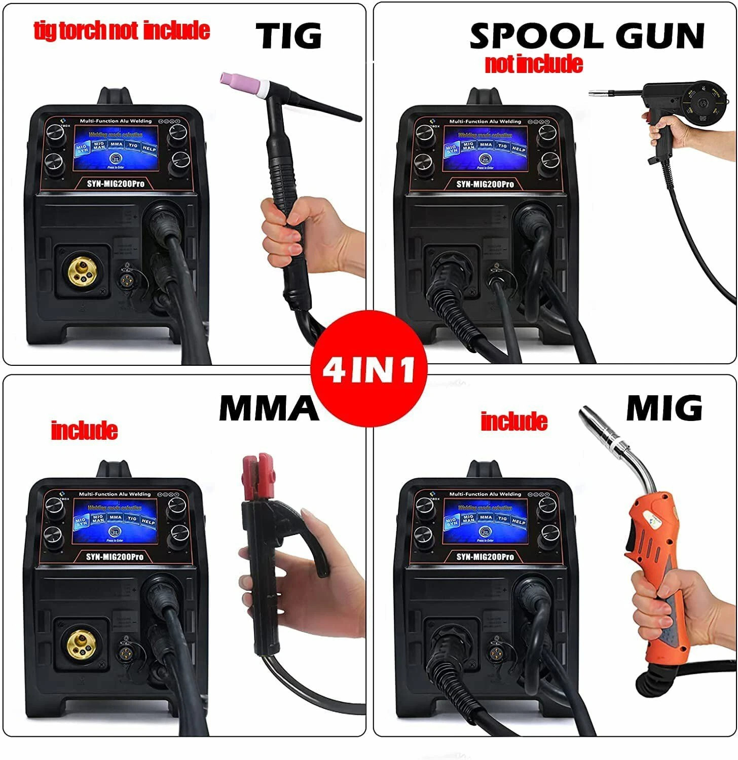 Dual Voltage 200A 5in1 Combi MIG Welder TIG MMA MIG IGBT Inverter for Alu,Steel