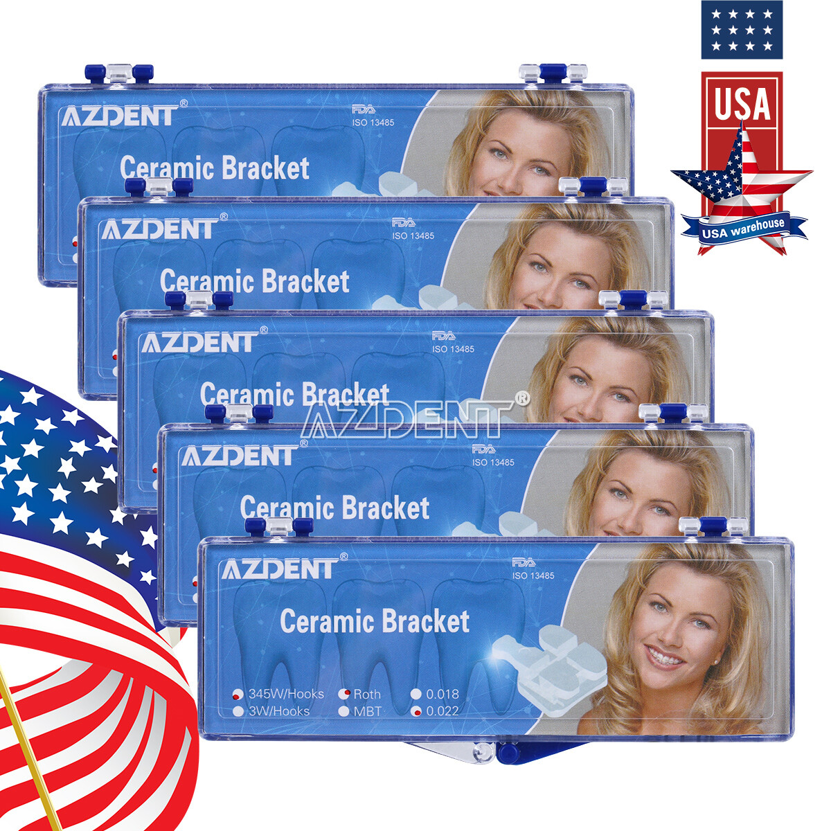 AZDENT Dental Orthodontic Clear Ceramic Brackets Braces Roth.022 Hooks 3 4 5