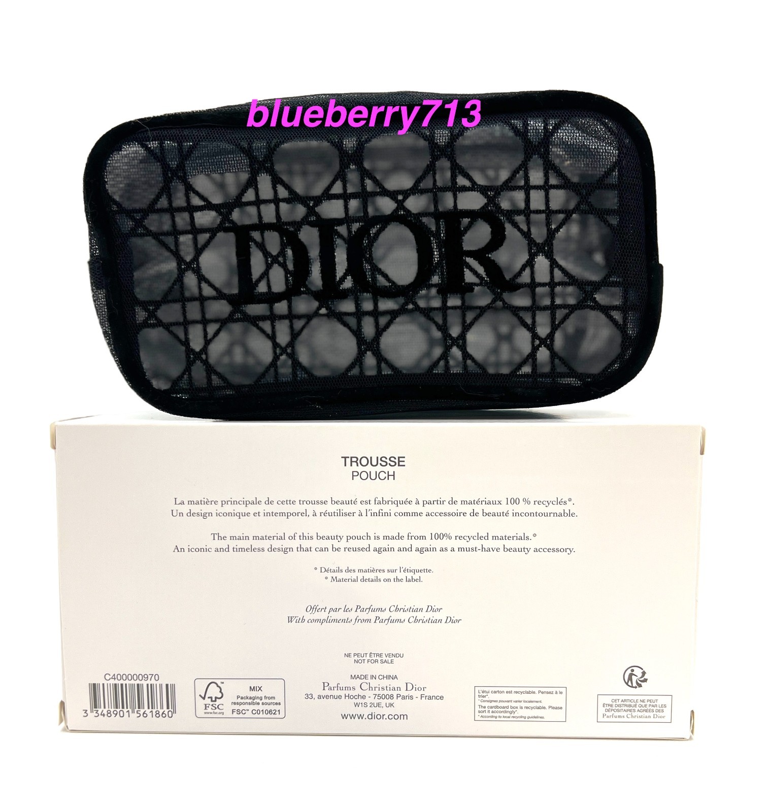 Dior Black Mesh Makeup Bag Cosmetic Pouch ~ Black