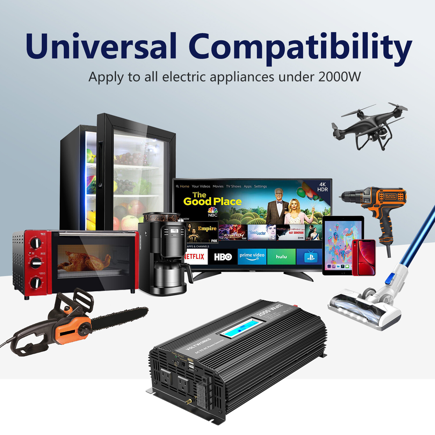 Pure Sine Wave 2000Watt Car Power Inverter Converter DC 12V to 120V AC VOLTWORKS