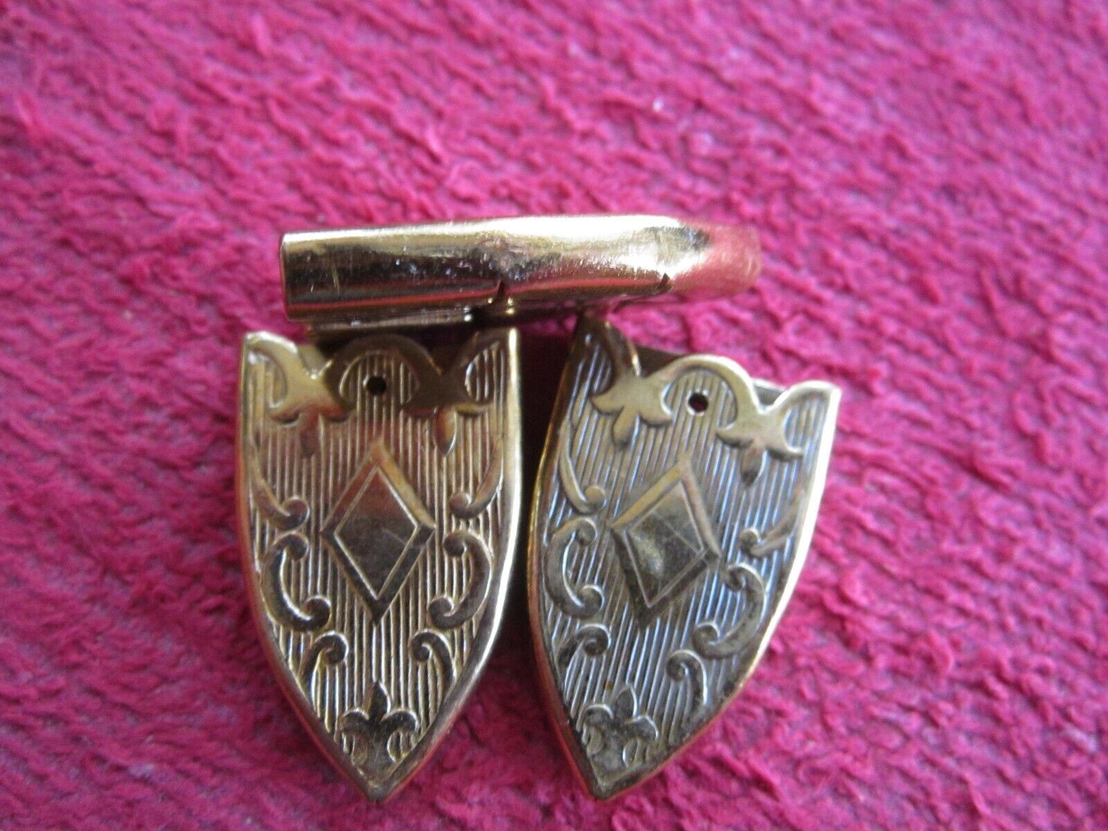 3 VINTAGE LEATHER or CLOTH BELT END TIPS, EMBOSSED, 3/4" BRASS TONE, NOS