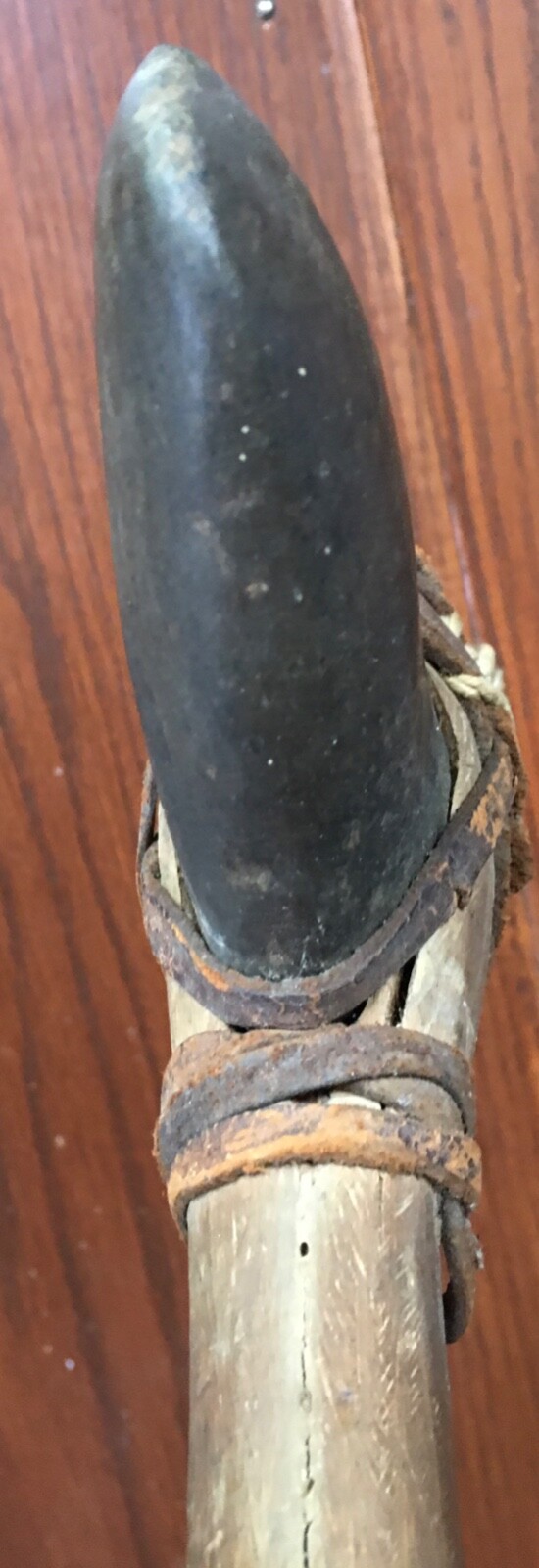 Antique Primitive Stone Axe / War Club Leather Tied Wood Handle American Indian?