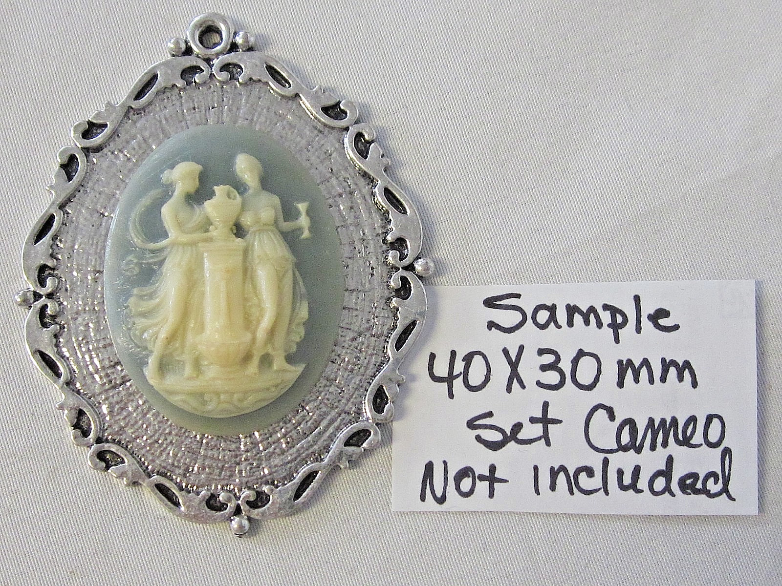 4pc Will Hold 40x30 up to 53x43mm Cameo Cabochon Antique Silver Pendant Settings