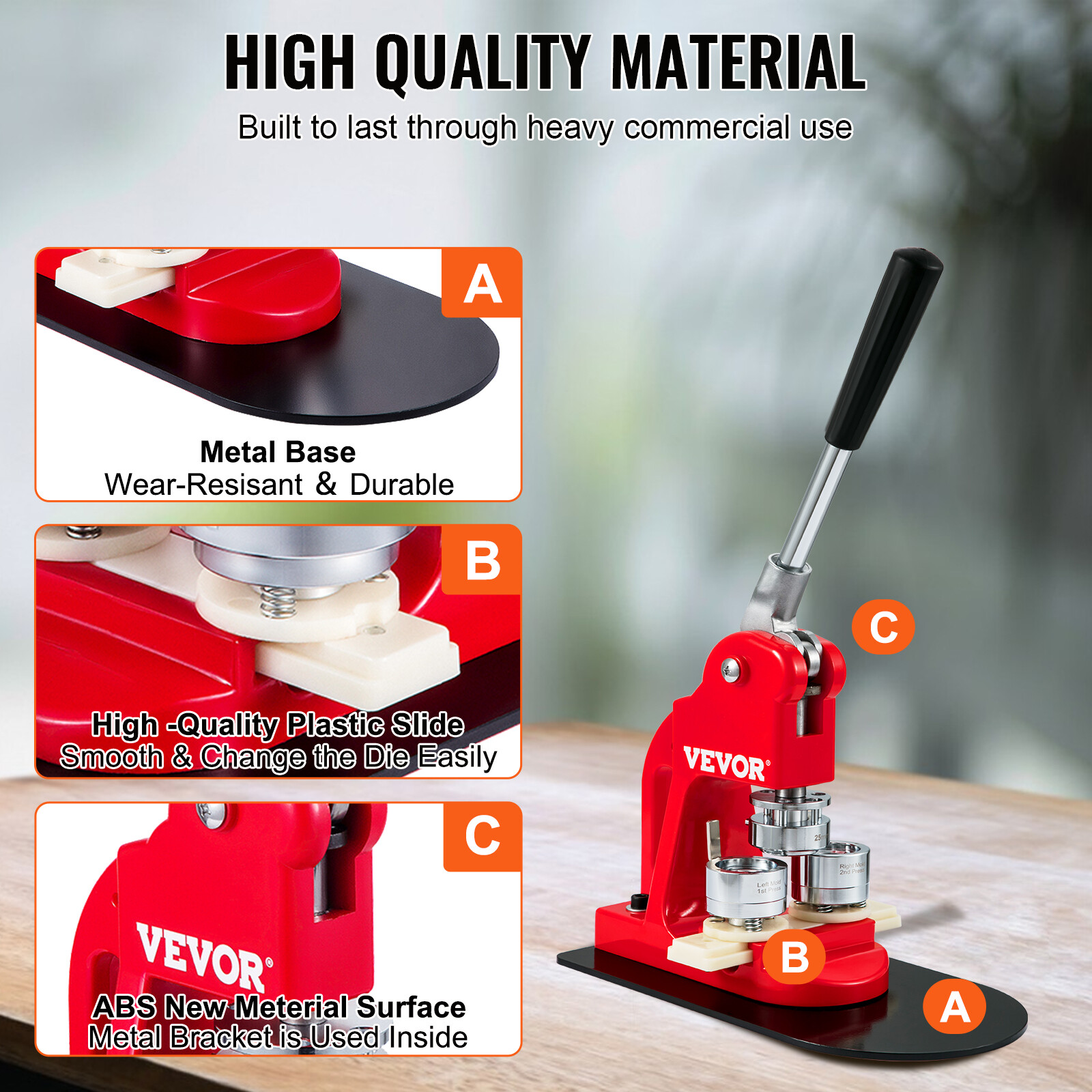 VEVOR Button Maker Machine Badge Pin Machine 1" 25MM 500 Free Parts Press Kit