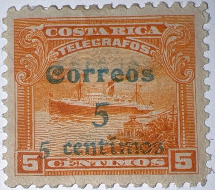 Travelstamps: Costa Rica Overprint Stamps Scott #100 - 5c on 5c, MOGH